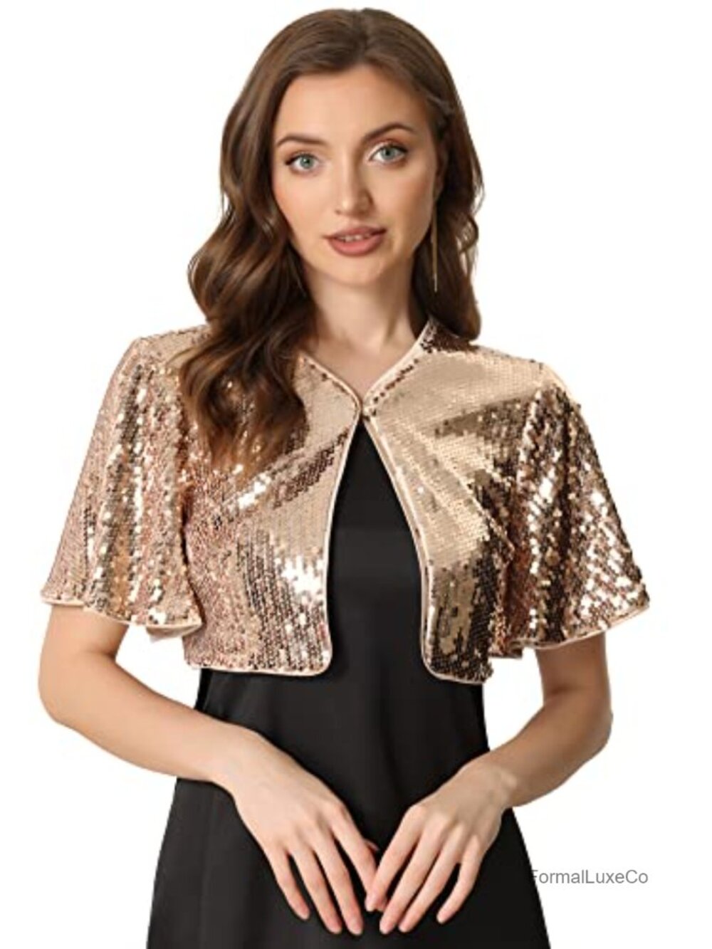 Sequin Bolero Shrug Cropped Sparkly Formal Evening Party Shrug